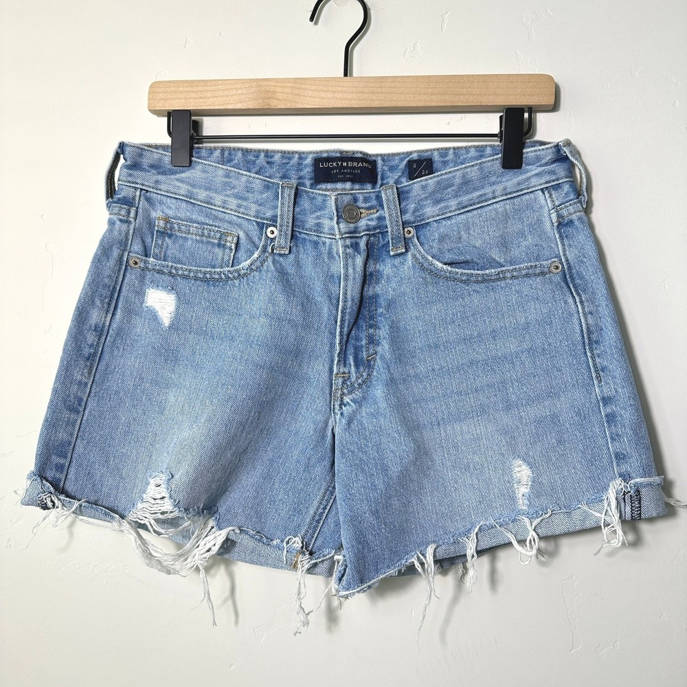 Lucky‎ Brand Womens Boyfriend Short Light Wash Distressed Denim Western Festival